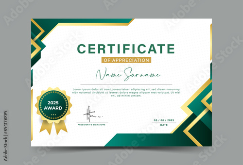 Certificate template. Modern design diploma or gift certificate. dark green and gold. element. pattern. award. modern. Vector illustration