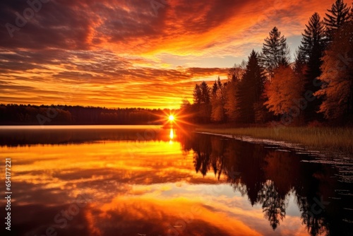 a reflection of an autumn sunrise on a calm lake © Alfazet Chronicles