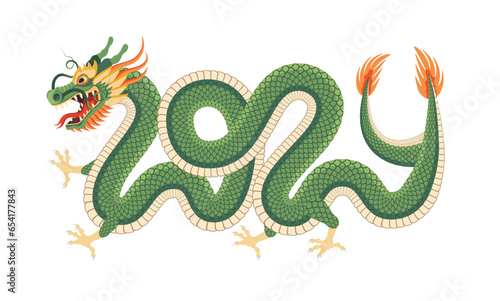 2024 Dragon Lunar Chinese New Year card. Modern Geometric Chinese pattern.