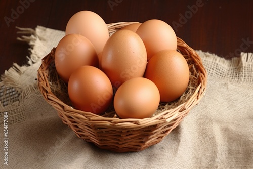 organic brown eggs in a wicker basket