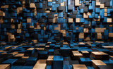3d wallpaper of Abstract geometric dark blue and black metalic colors elegant concept wooden blocks
