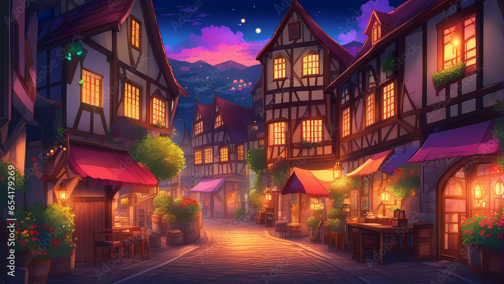 View of the old european town at night. View of the old european town at night.