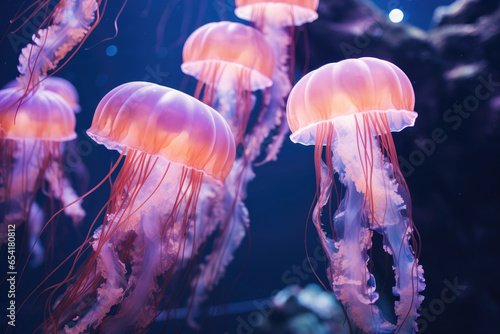 Group of jellyfish floating in the water