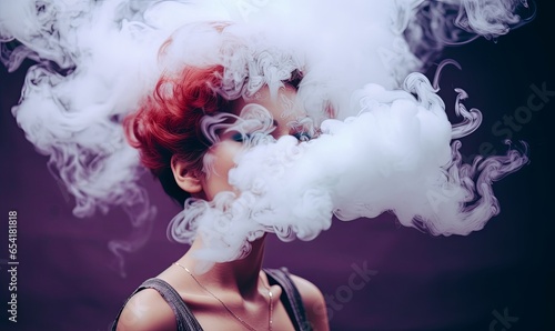 Cloudy smoke covering face of woman. Concept of heavy smoking or vaping, Generative AI