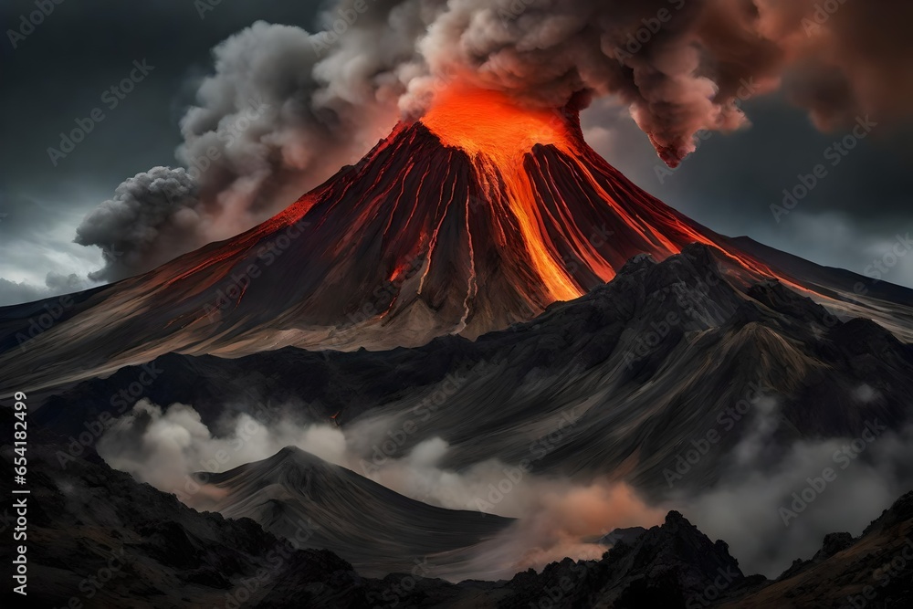 Generate an image of a dramatic volcanic eruption
