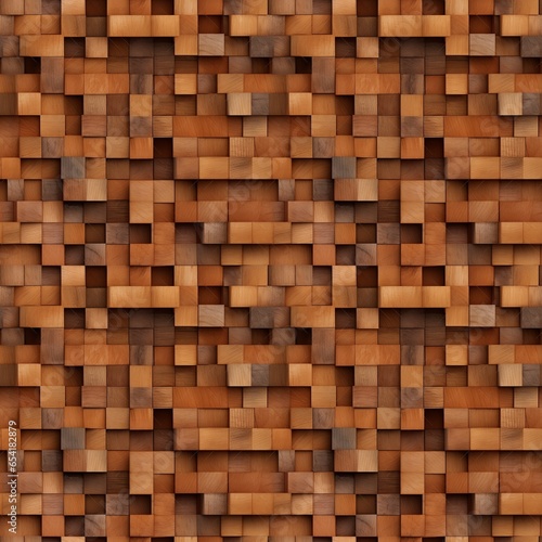 Seamless repeat pattern of wooden square blocks. Wood textured background, AI generative abstract illustration.