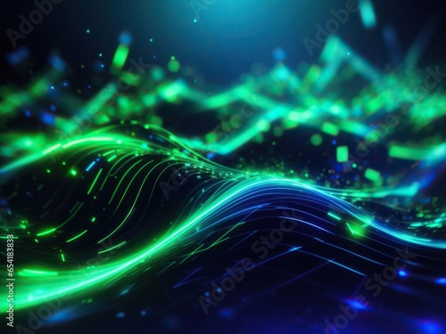 Abstract Glow Green Wavy Wallpaper, Pattern Wave Lights Background, using generative Ai