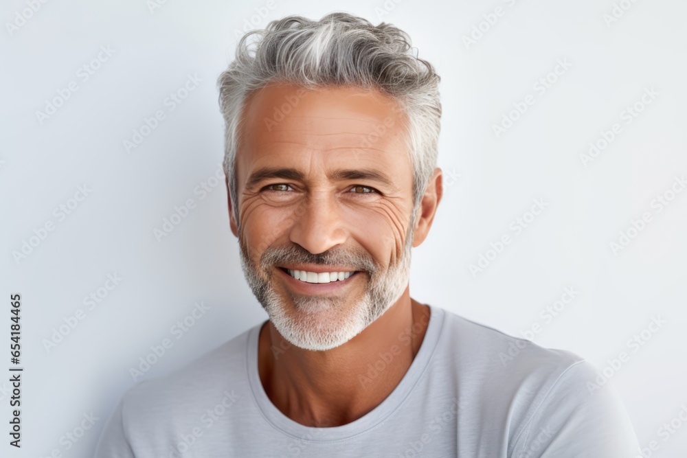 Portrait Captures The Captivating Smile Of Mature Man With Impeccable Teeth, Making Him Ideal Choice For Dental Advertisement, With Stylish Hair And Strong Jawlin Portrait Captures The Captivating Smile Of Mature Man With Impeccable Teeth, Making Him Ideal Choice For Dental Advertisement, With Stylish Hair And Strong Jawlin