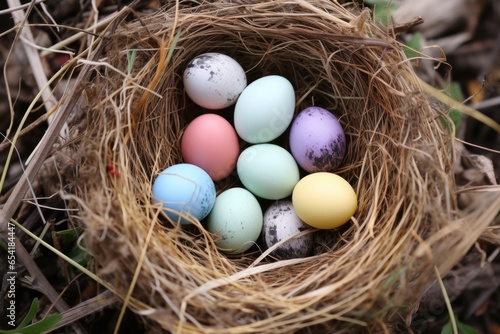 nest filled with colorful bird eggs