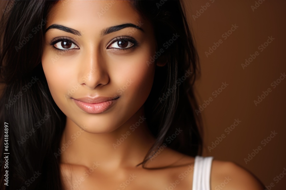 Fototapeta premium Closeup Portrait Of Young Indian Model With Copyspace