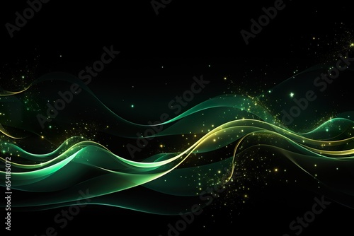cosmic pulses curving neon green a pure black background.