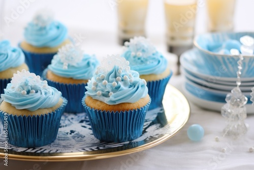 hanukkah themed cupcakes creatively decorated with blue icing