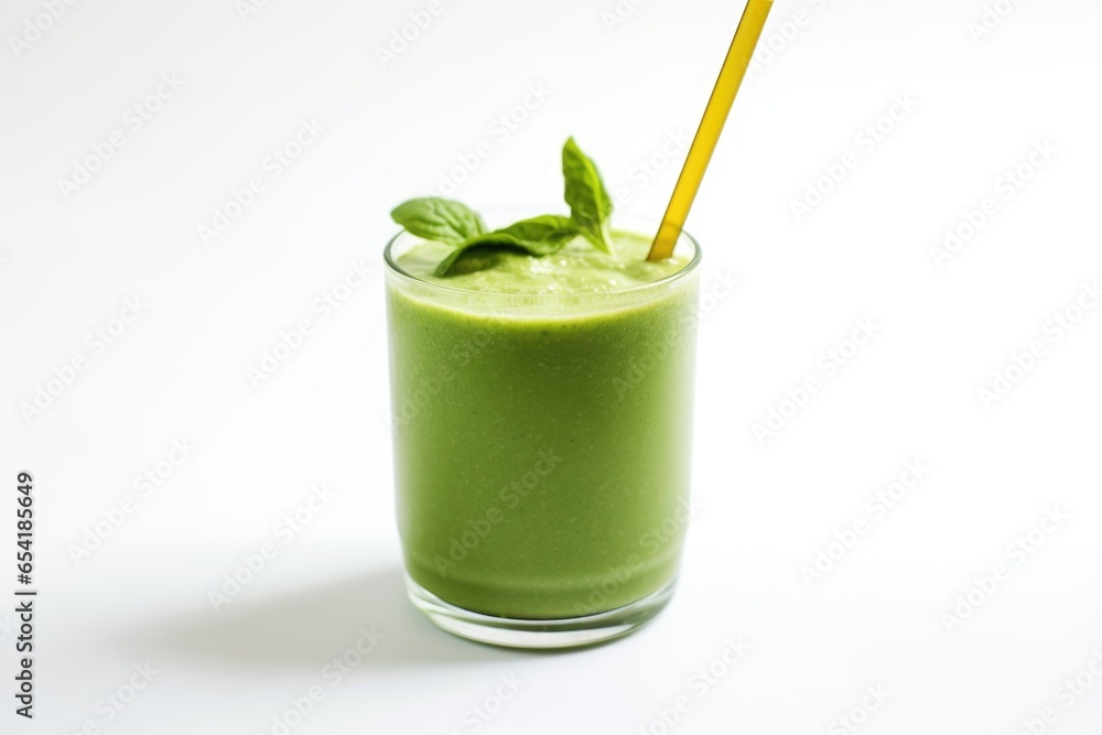 a close-up of a green smoothie with a straw, on white a close-up of a green smoothie with a straw, on white