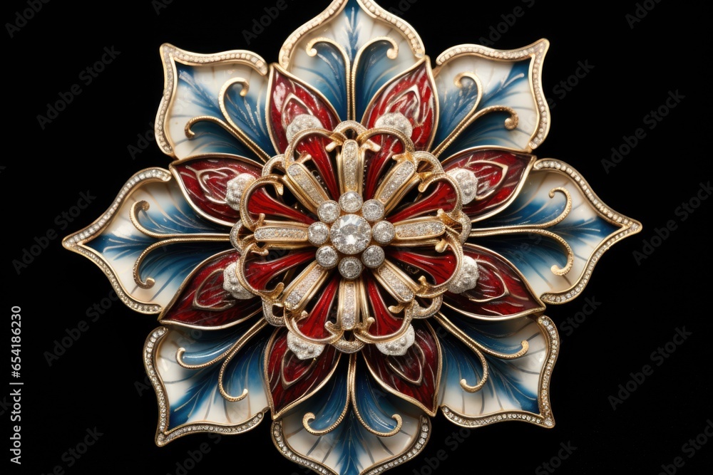 close-up of an enamel brooch with intricate design - obrazy, fototapety, plakaty 