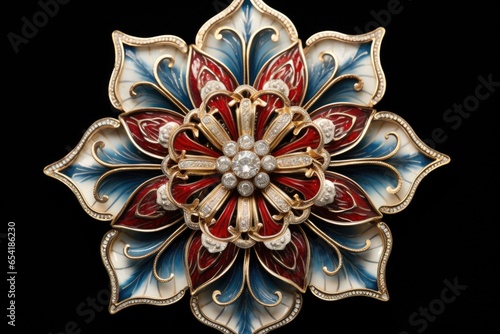 Tablou canvas close-up of an enamel brooch with intricate design
