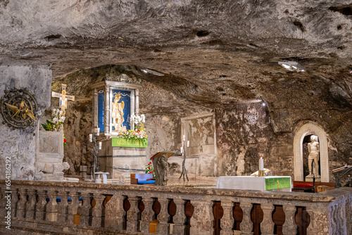 Saint Michael's grotto in The Sanctuary of Saint Michael the Archangel. Monte Sant'Angelo, Foggia, Apulia, Italy, Europe.