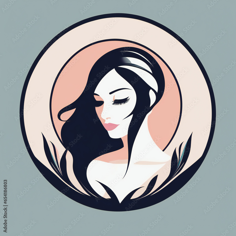 Digital Illustration Of A Beautiful Woman Portrait With Pastel Colours, Circular Shaped Frame