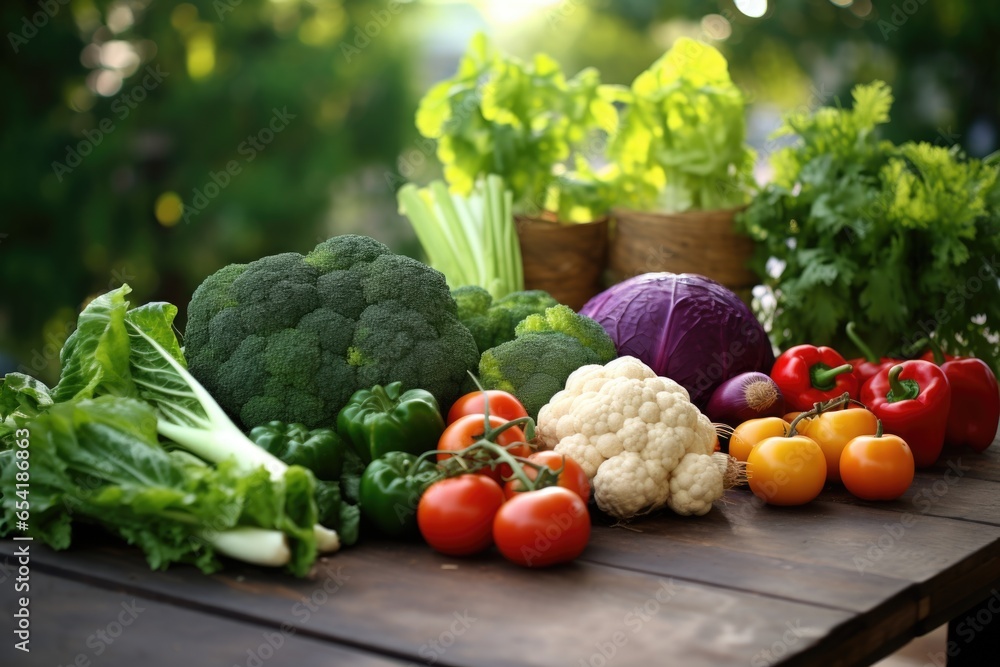 an array of organic farm-grown vegetables on a wooden surface an array of organic farm-grown vegetables on a wooden surface