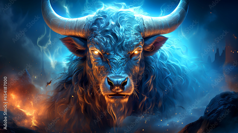 Abstract Taurus zodiac sign art with abstract cosmic background