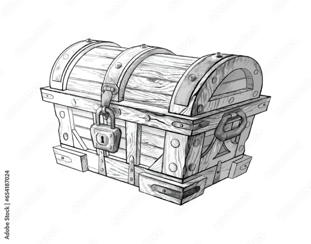 Obraz premium Hand drawn magic treasure chest. Isolated.