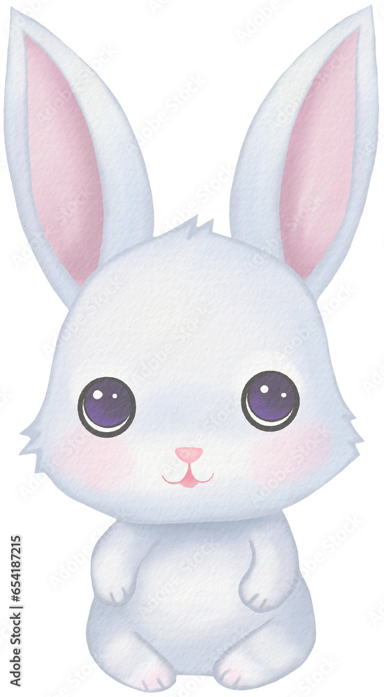 rabbit kawaii cartoon character watercolor PNG paper texture rabbit kawaii cartoon character watercolor PNG paper texture