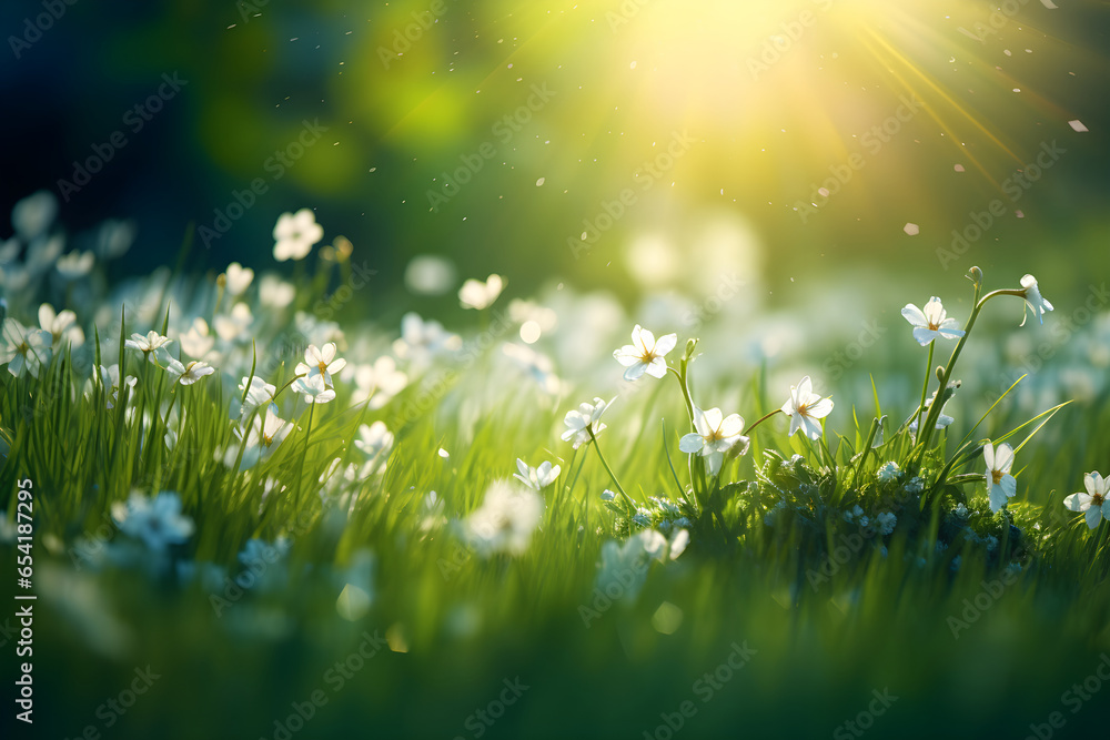 Fototapeta premium green grass and sun rays