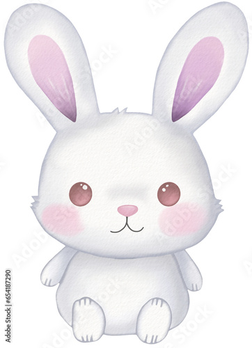 rabbit kawaii cartoon character watercolor PNG paper texture © bentoe