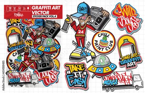 Graffiti art vector sticker illustration. Set of vector design with colorful designs