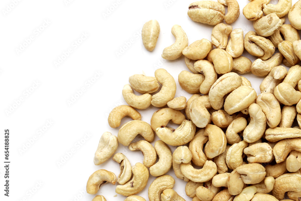 Cashew nuts on white background.