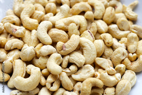 Cashew nuts on white plate