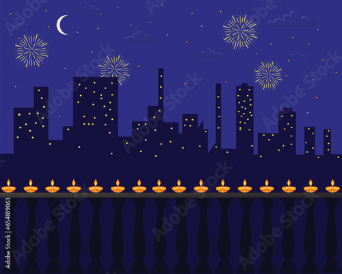Happy Diwali night sky for India festival with Fireworks for Festival of Lights, Shubh Dipawali
