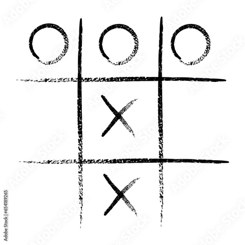 Tic tac toe game competition set. noughts and crosses black grunge brush in Hand draw. Graphic vector illustrations isolated