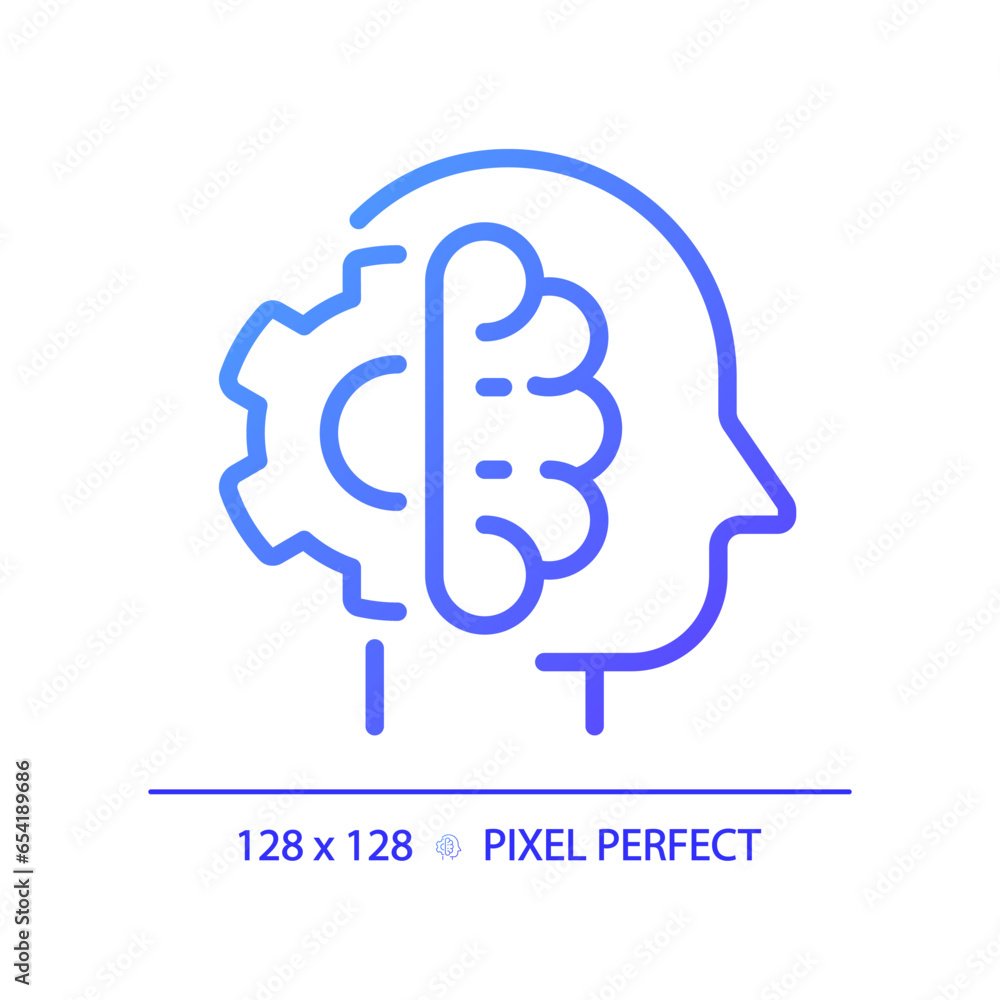 2D pixel perfect gradient high IQ icon, isolated vector, thin line purple illustration representing soft skills. 2D pixel perfect gradient high IQ icon, isolated vector, thin line purple illustration representing soft skills.