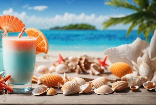 Glass of Cocktail on the Beach, Summer Concept, using Generative ai