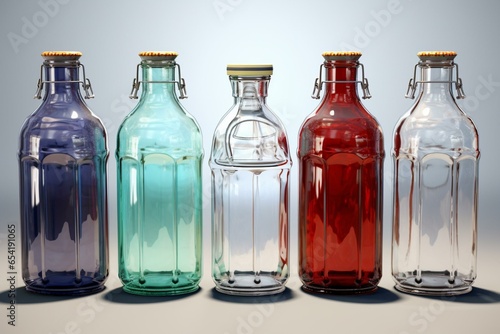 Bundle of glass beverage containers encased in shrink film, digitally rendered. Generative AI photo