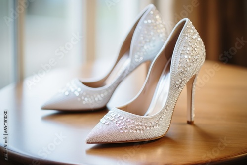 white wedding shoes with sparkling crystal embellishments
