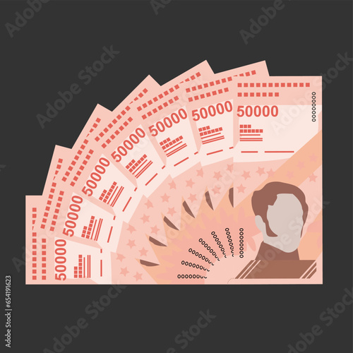 Bolivar Soberano Vector Illustration. Venezuela money set bundle banknotes. Paper money 50000 VES. Flat style. Isolated on white background. Simple minimal design.