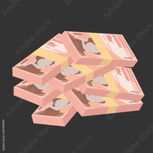 Bolivar Soberano Vector Illustration. Venezuela money set bundle banknotes. Paper money 50000 VES. Flat style. Isolated on white background. Simple minimal design.