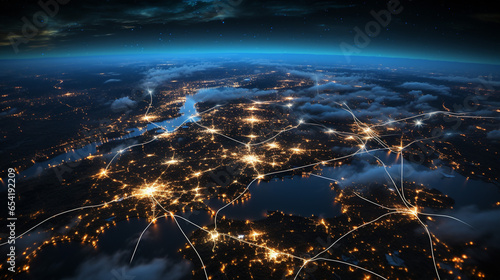 Nocturnal Data Flows  City Lights from Space Captured by Drone  network and global data connection wallpaper