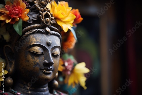 macro shot of a buddha statue on a pedestal