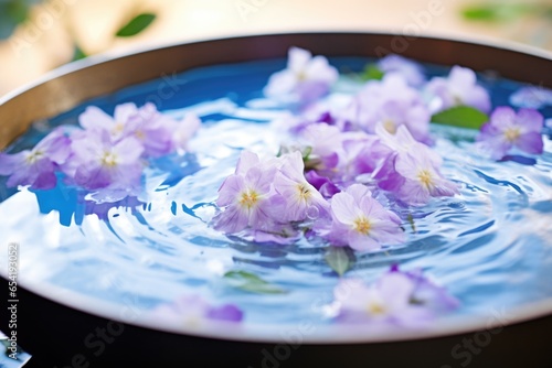 bowl of water with floating flowers for hydropathic therapy photo