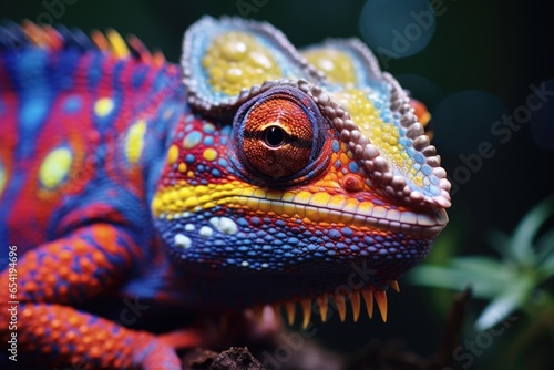 close-up of a chameleon changing color
