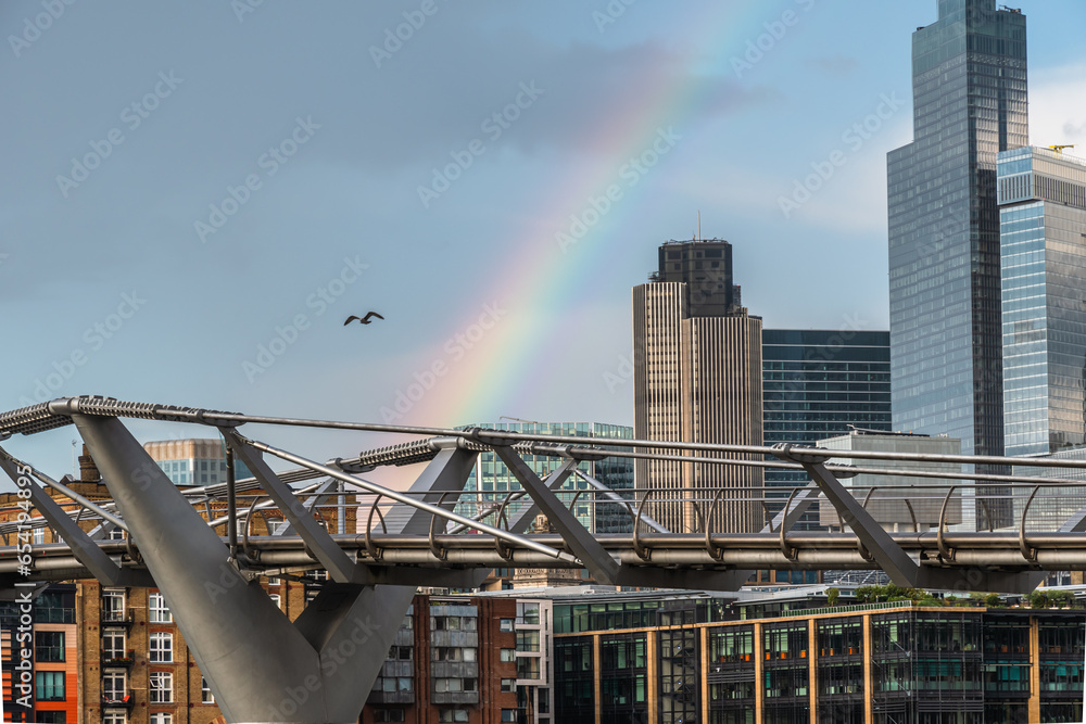 London Millenium Bridge with nice rainbow