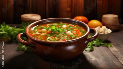 Delicious and nutritious: A homemade bowl of vegetable soup on the table