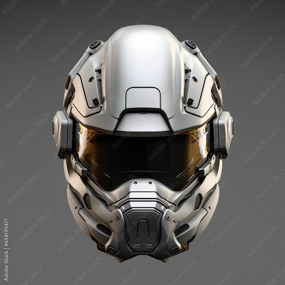 Modern and Futuristic War Helmet Isolated on Gray Background