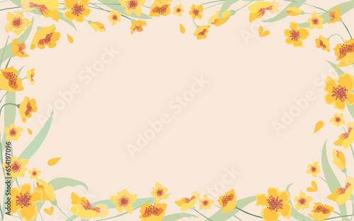 Beautiful frame of yellow elegant flowers in watercolour style. Flat style in vector.