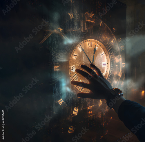 Hand ka Concept of time, through time to the future.... photo