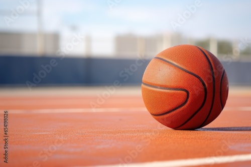 detailed shot of a basketball on a clean court