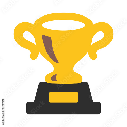 Trophy vector icon. Isolated trophy given as an recognition of achievement, usually in sports. Gold cup, tournament prize sign design.