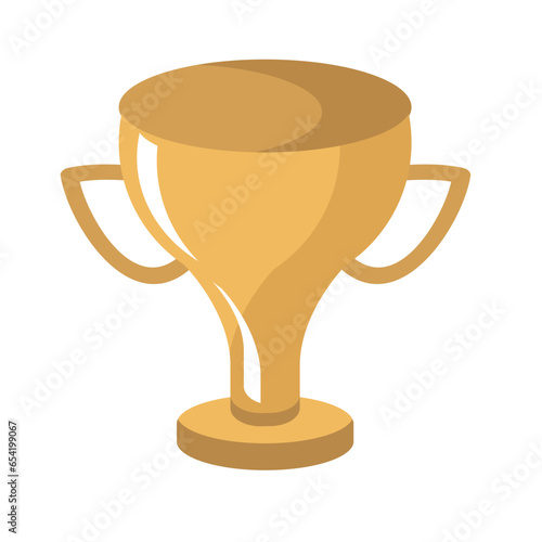 Trophy vector icon. Isolated trophy given as an recognition of achievement, usually in sports. Gold cup, tournament prize sign design.